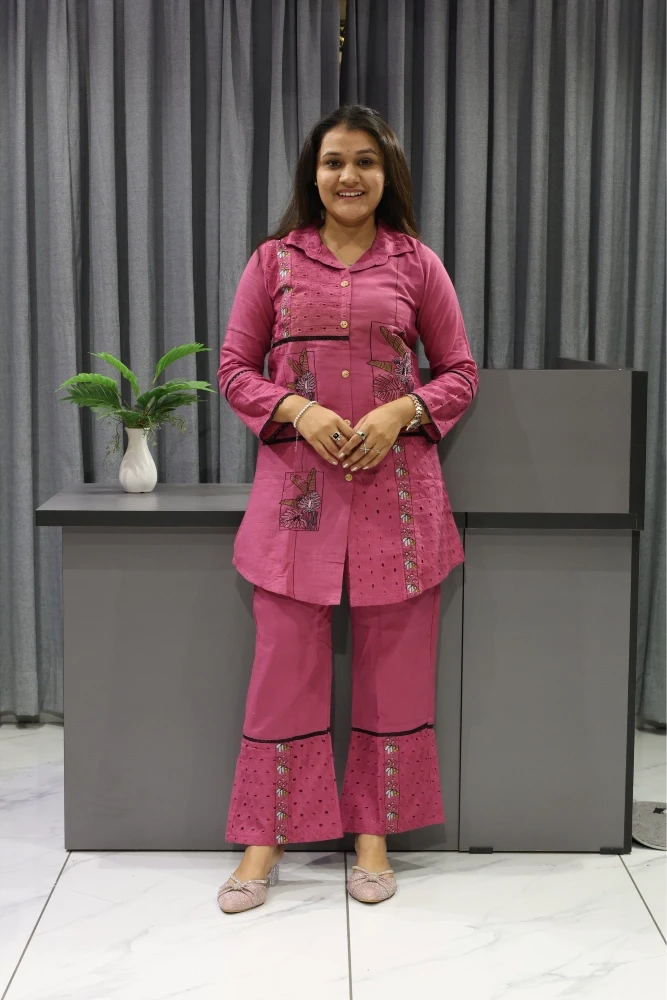 Chikan With Embroidery Work Cord Set