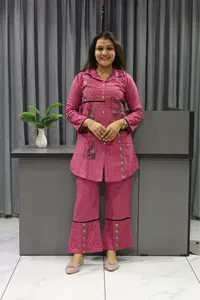 Chikan With Embroidery Work Cord Set