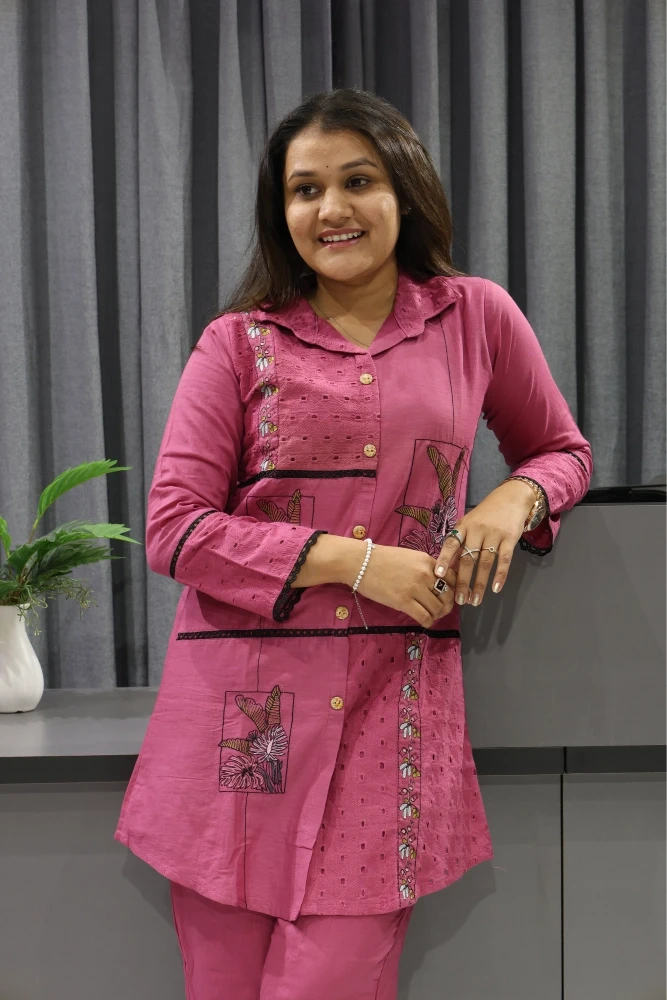 Chikan With Embroidery Work Cord Set