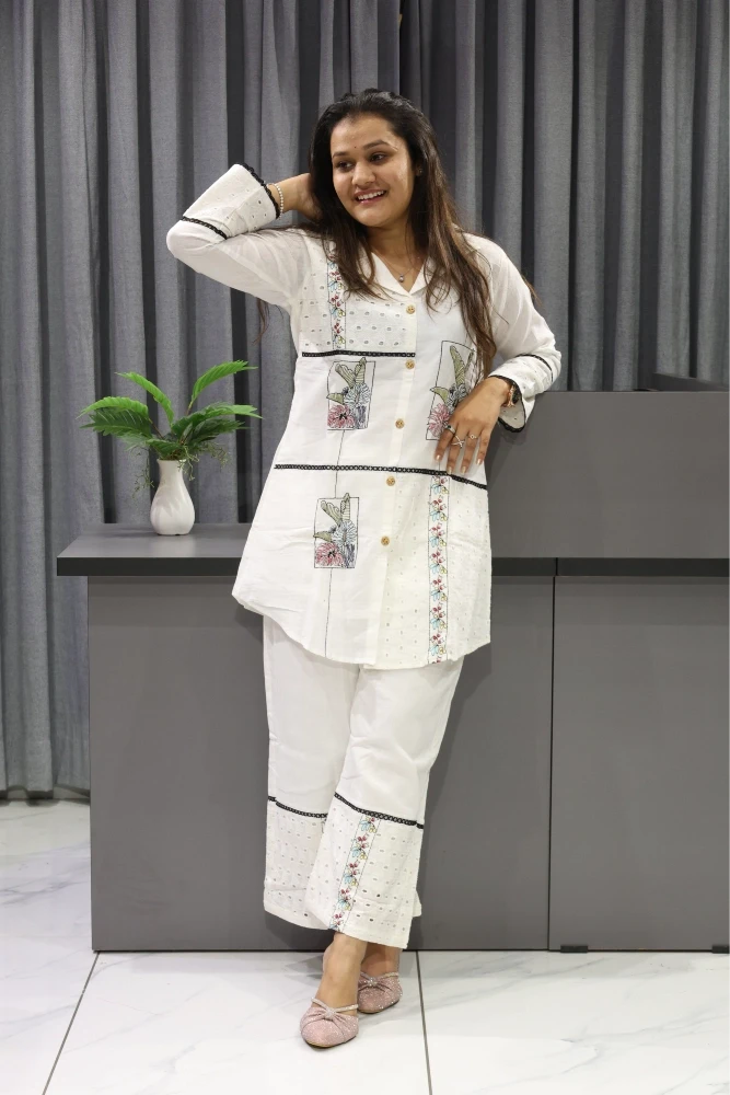 Chikan With Embroidery Work Cord Set