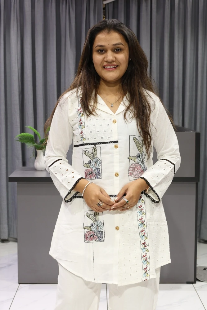 Chikan With Embroidery Work Cord Set