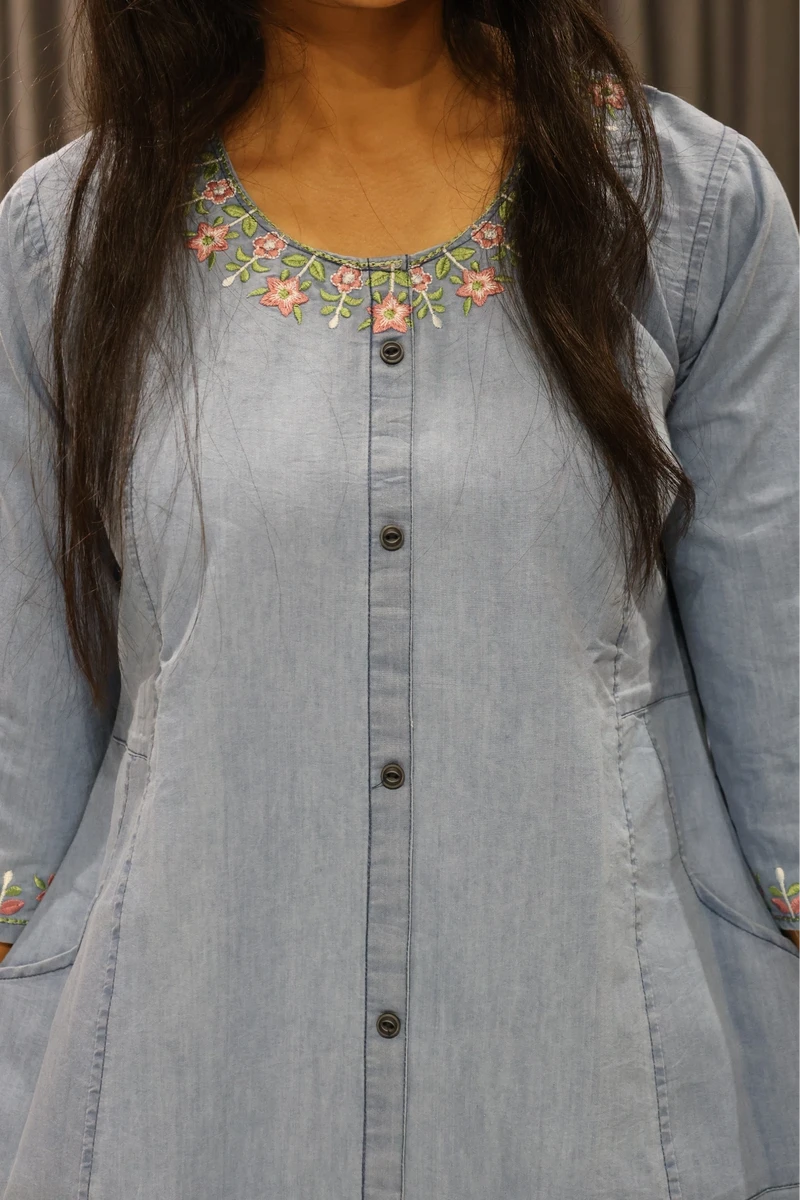 Neck Flower Work Kurti