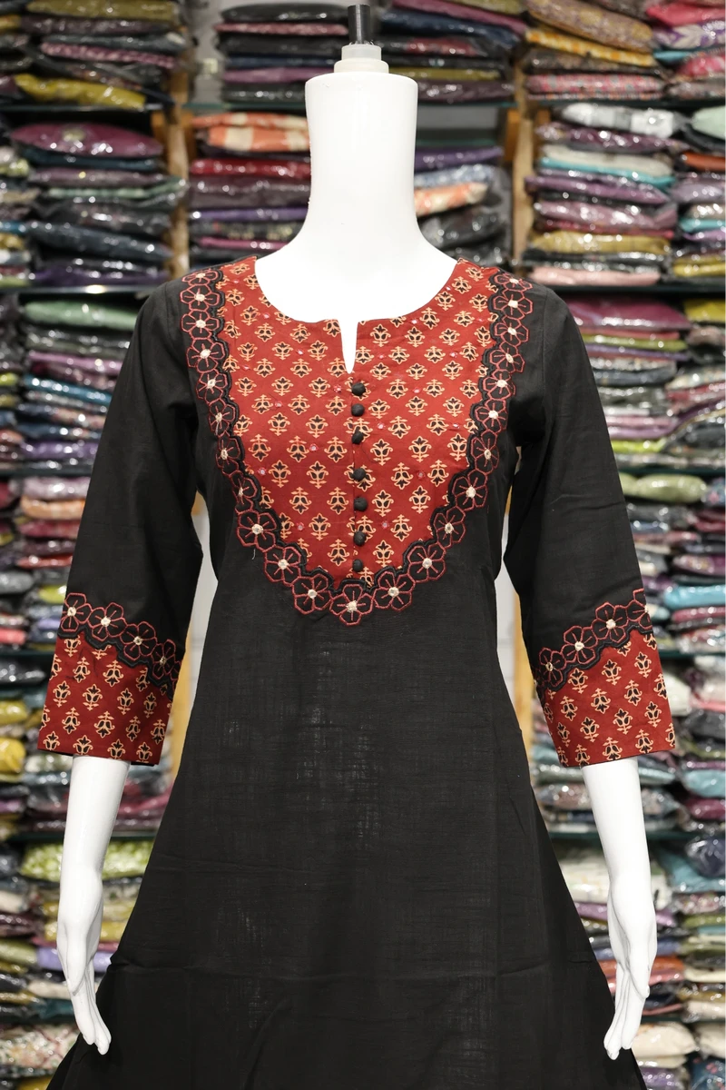 Neck Mirror Work A Line Kurti