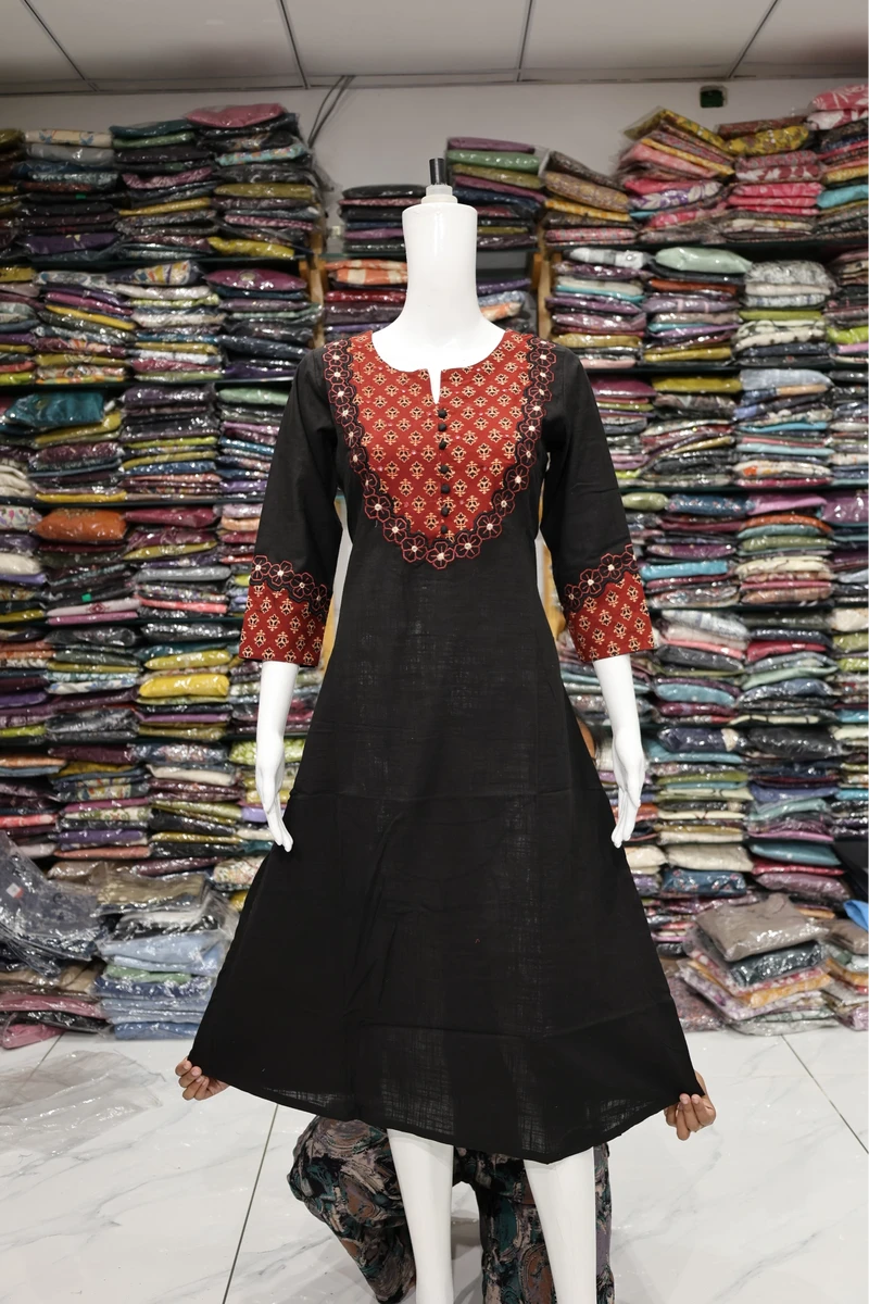 Neck Mirror Work A Line Kurti