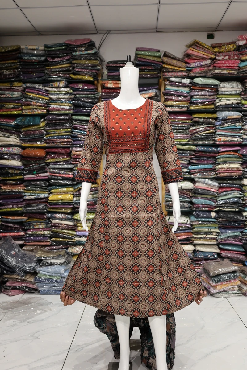 Printed Neck Work Aline Cut Kurti