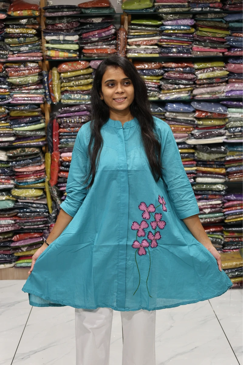 Flower Applique Work Over Size Tunic