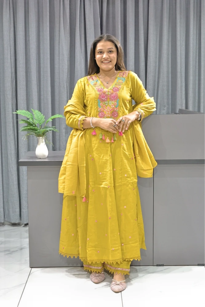 Flower Embroidery Work With Hand Work Duptta Pair