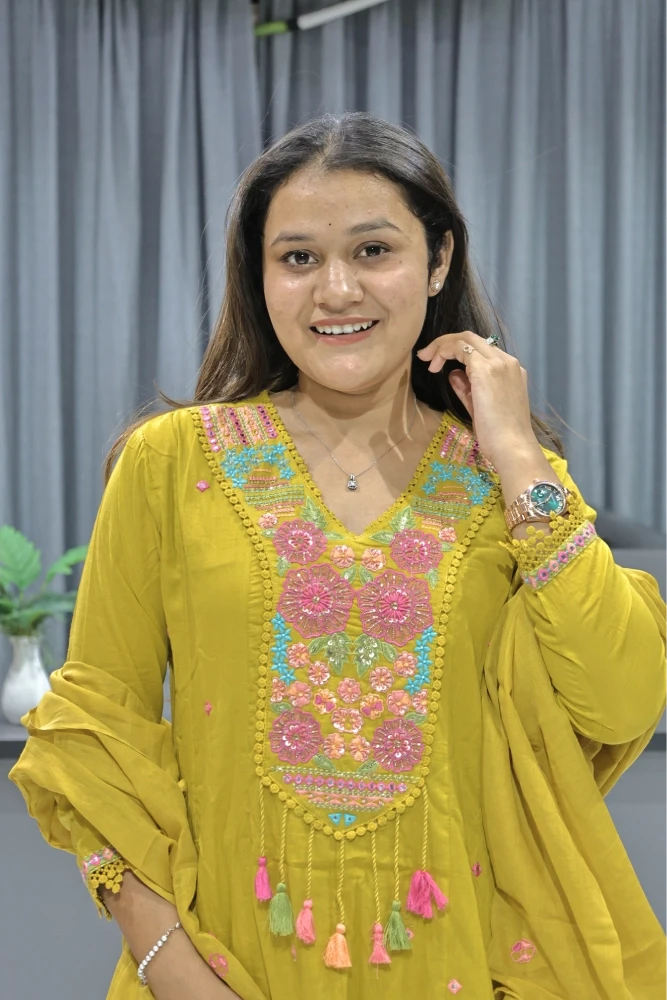 Flower Embroidery Work With Hand Work Duptta Pair