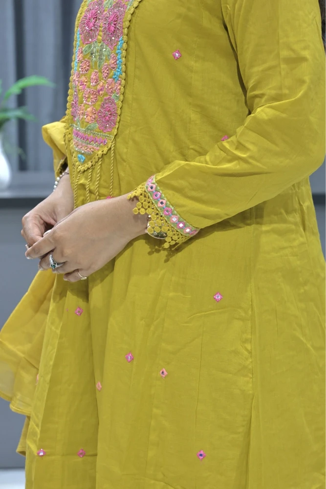 Flower Embroidery Work With Hand Work Duptta Pair