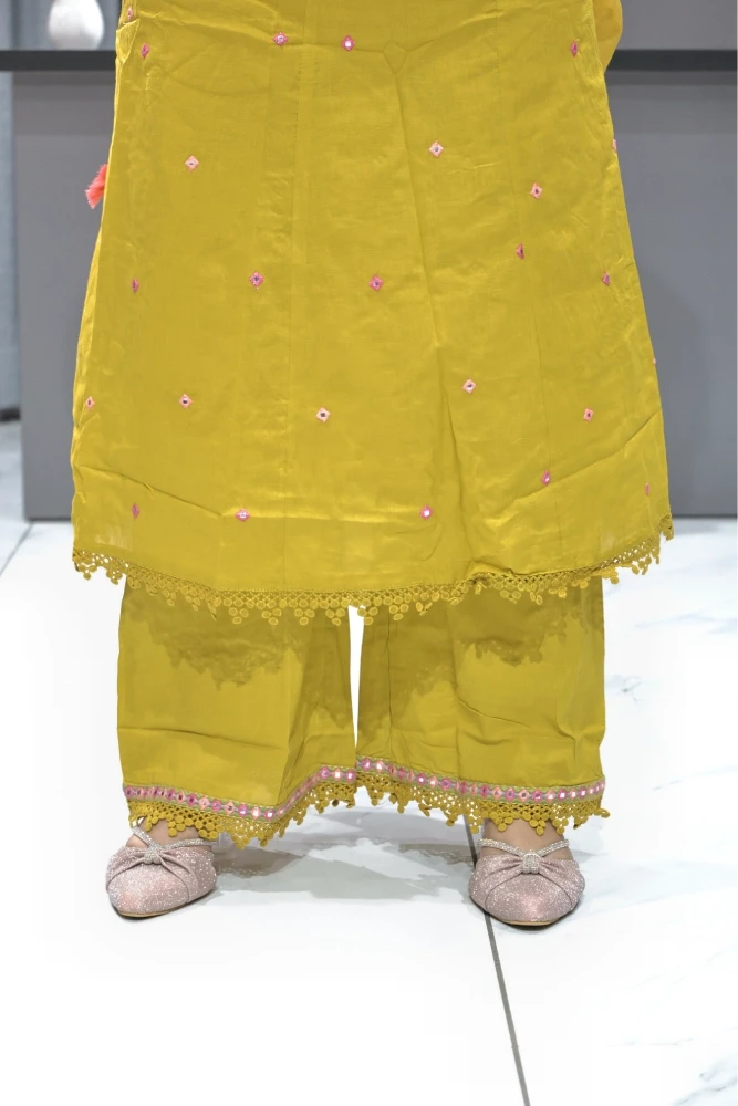 Flower Embroidery Work With Hand Work Duptta Pair