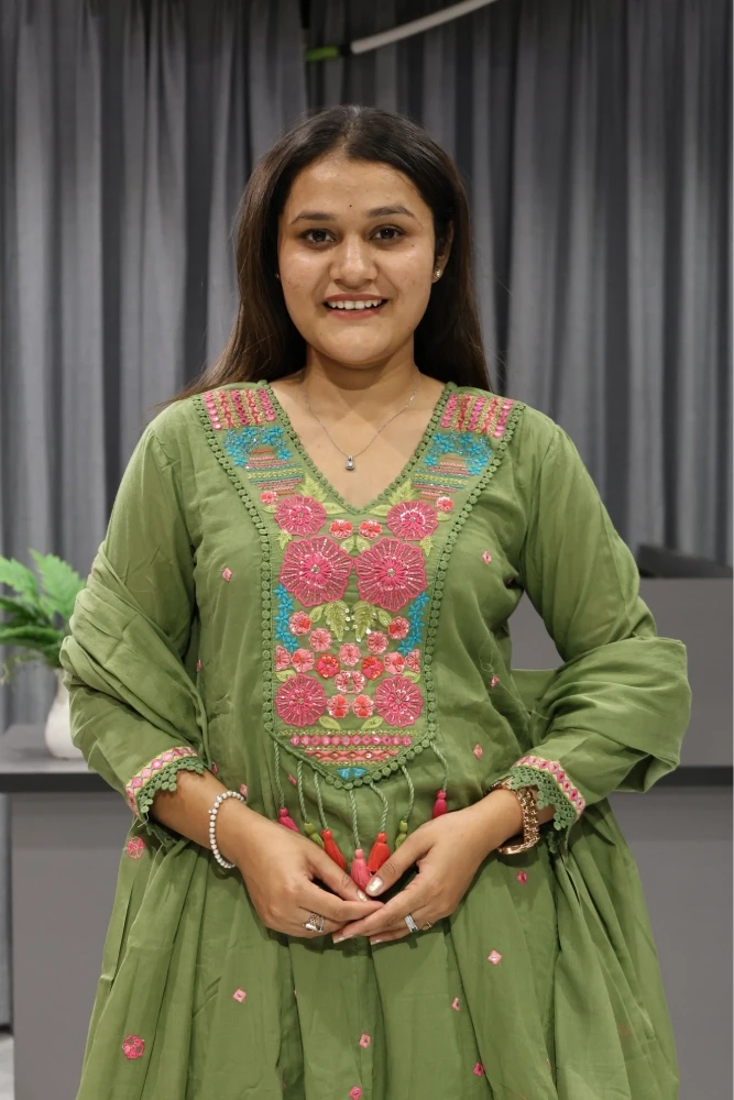 Flower Embroidery Work With Hand Work Duptta Pair