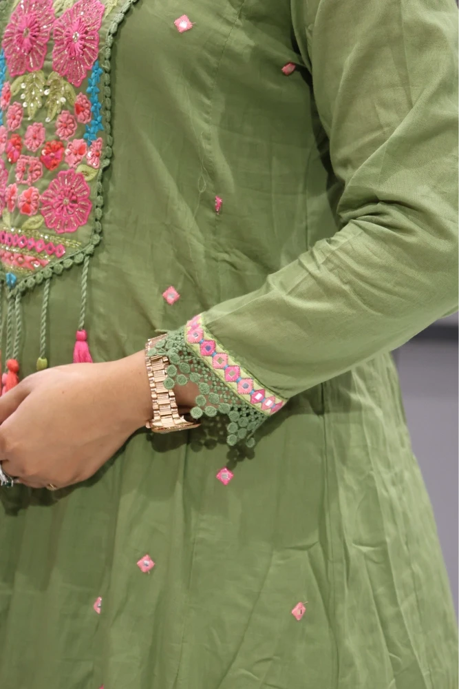 Flower Embroidery Work With Hand Work Duptta Pair