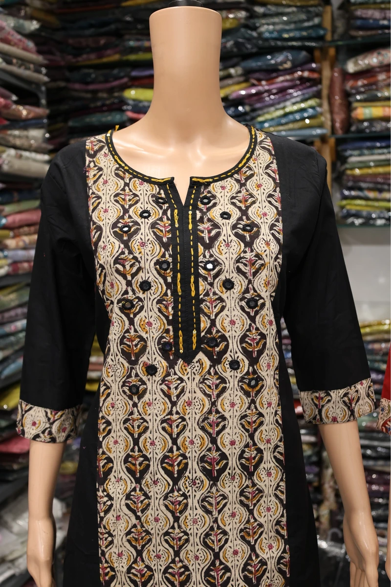 Center Ajarakh Print With Mirror Work Plaza Pair