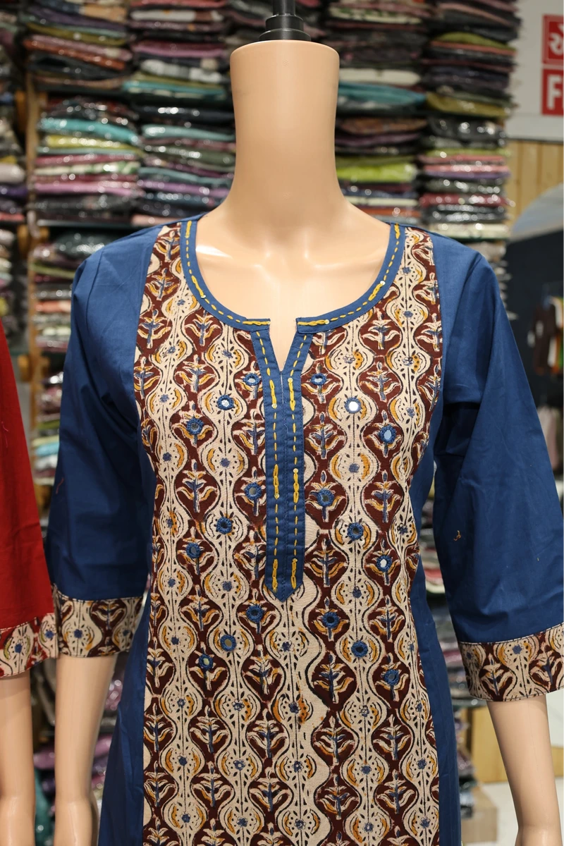 Center Ajarakh Print With Mirror Work Plaza Pair