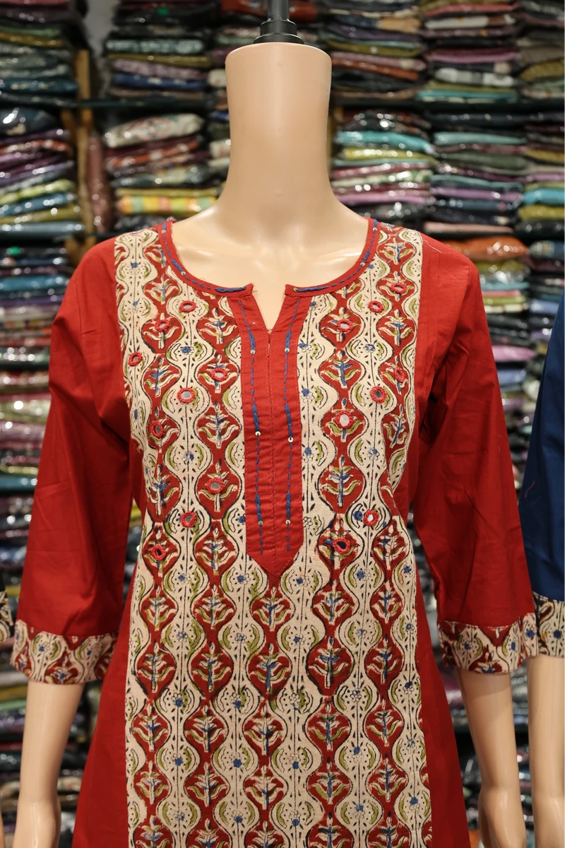 Center Ajarakh Print With Mirror Work Plaza Pair