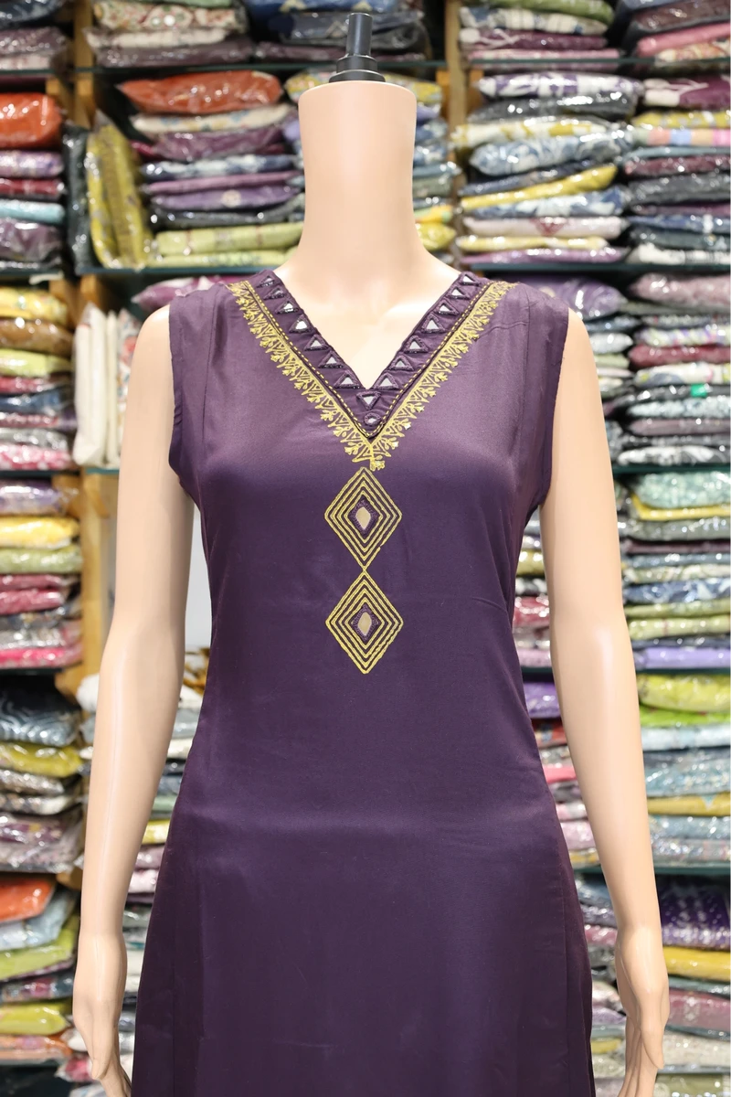 V Neck Mirror Work plaza Pair