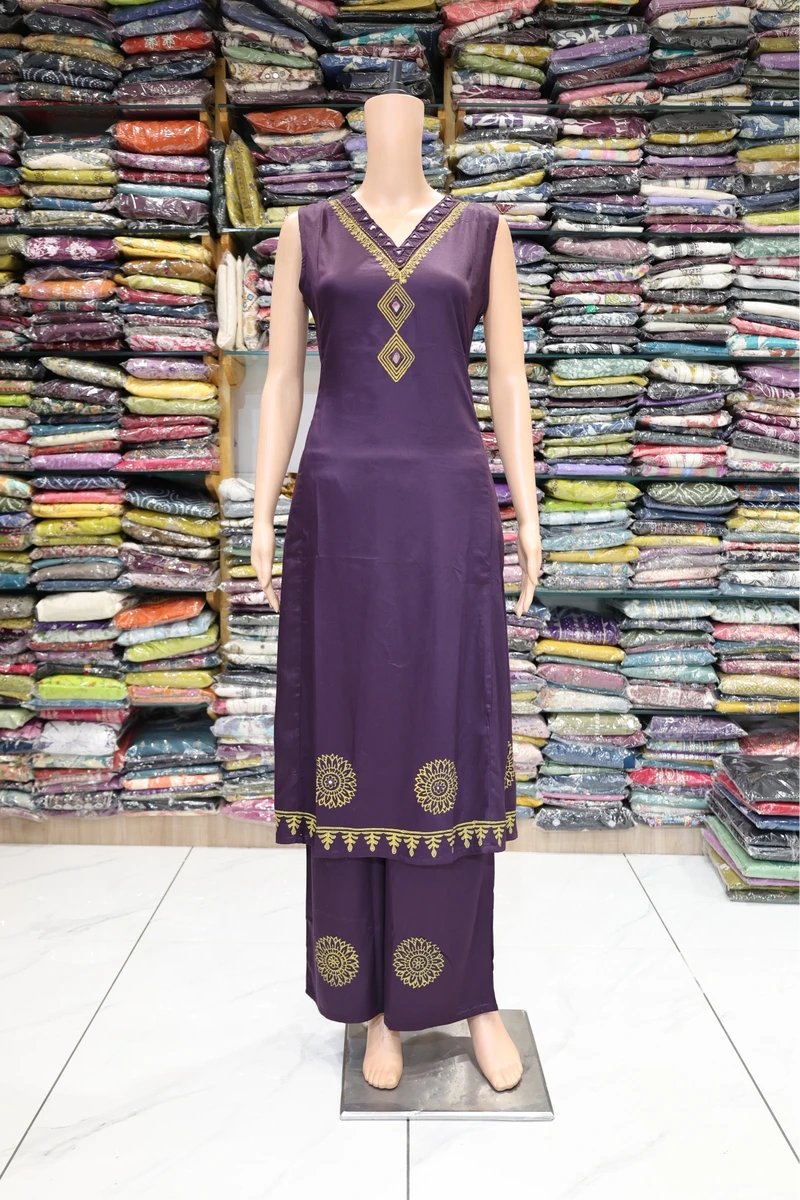 V Neck Mirror Work plaza Pair