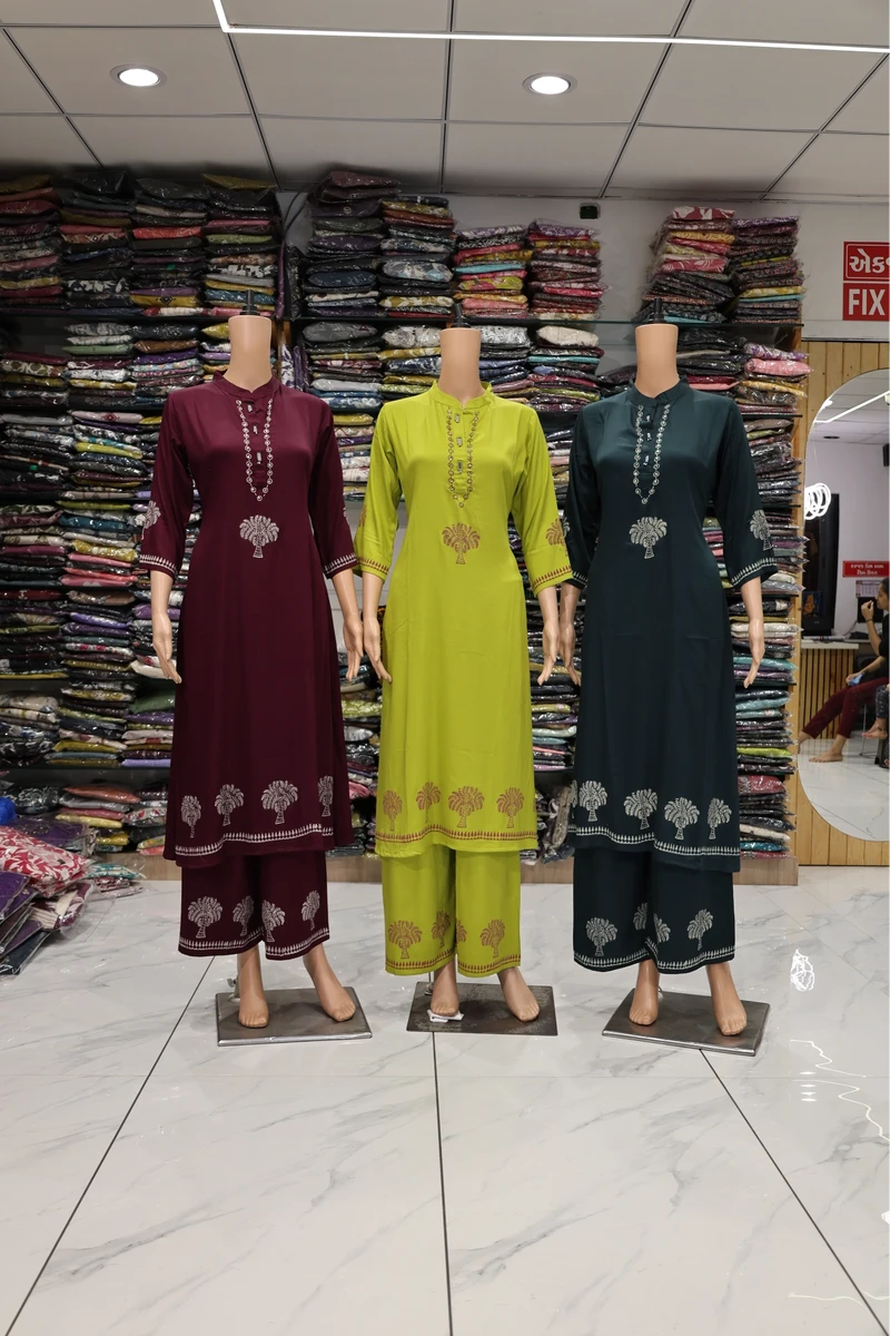 Mirror Work With Block Print Plaza Pair