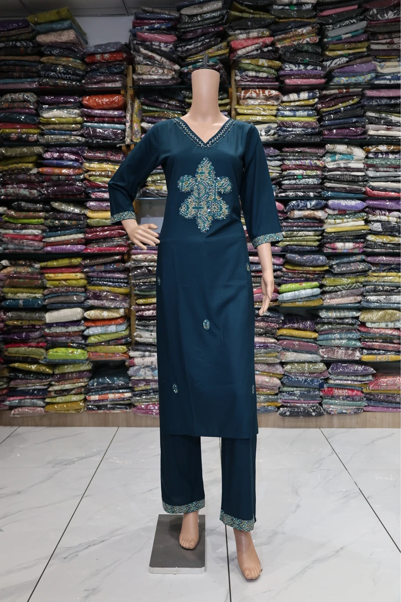 Applique With Mirror Work Plaza Pair