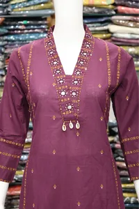 V Neck Mirror Work Plaza Pair