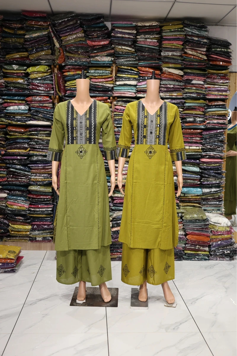 Mirror Work With Block Print Plaza Pair