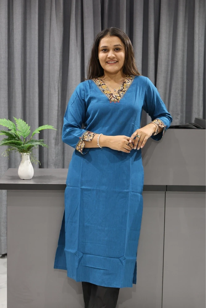 V Neck plain Straight Kurti