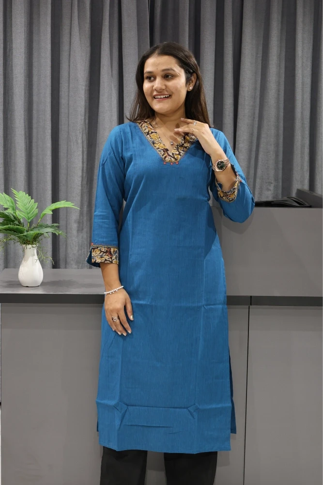 V Neck plain Straight Kurti