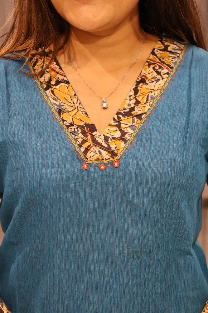 V Neck plain Straight Kurti