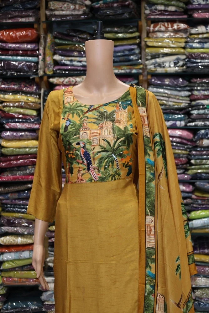 Printed Neck Hand Work Duptta Pair