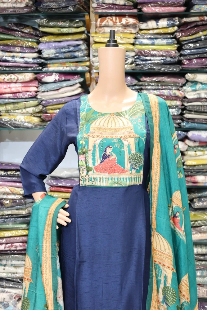 Printed Neck Hand Work Duptta Pair