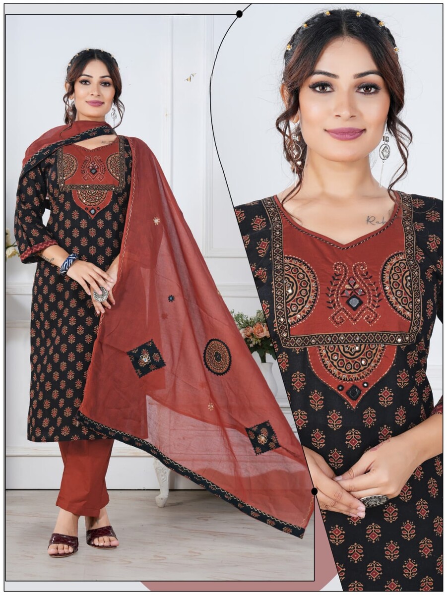 Neck Katchi Work Printed Pair