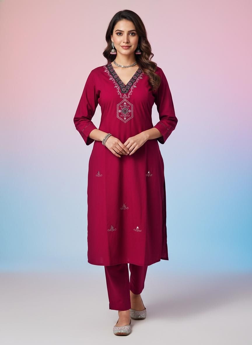 V Neck Embroidery Work Plaza Pair