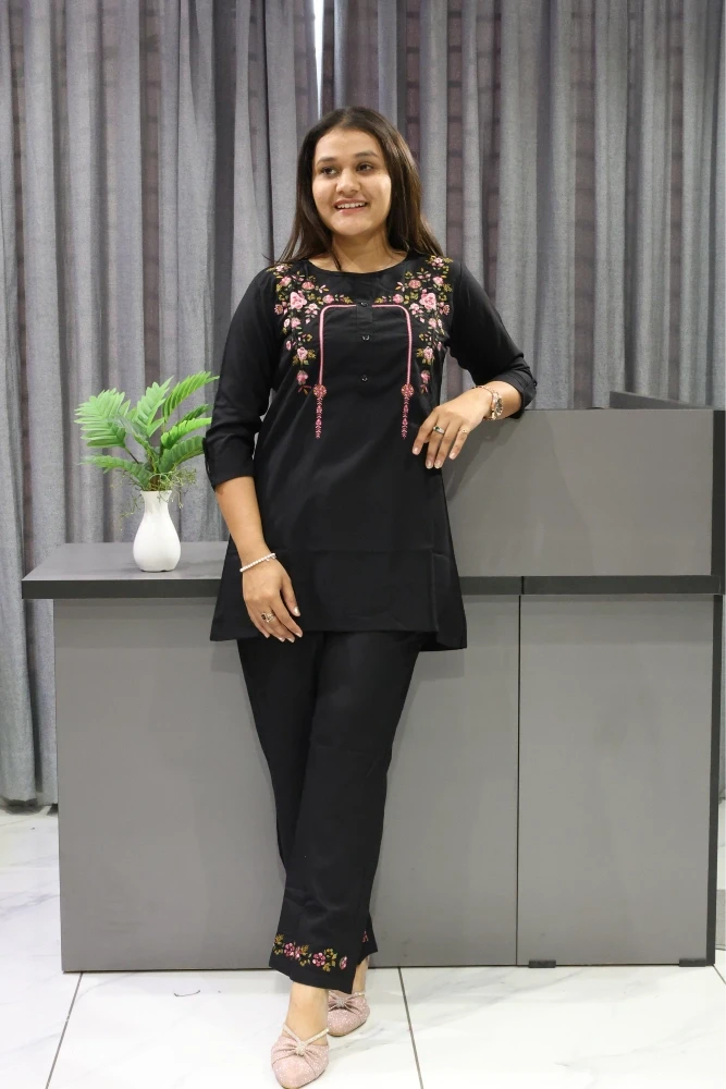 Flower Embroidery Work Cord Set