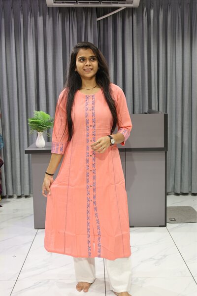 Center Block Print Peach Kurti