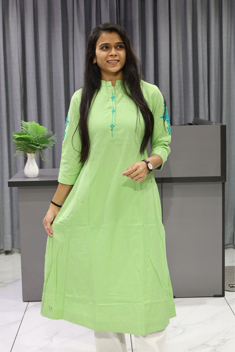 Aline Cut Sleeve Work Kurti