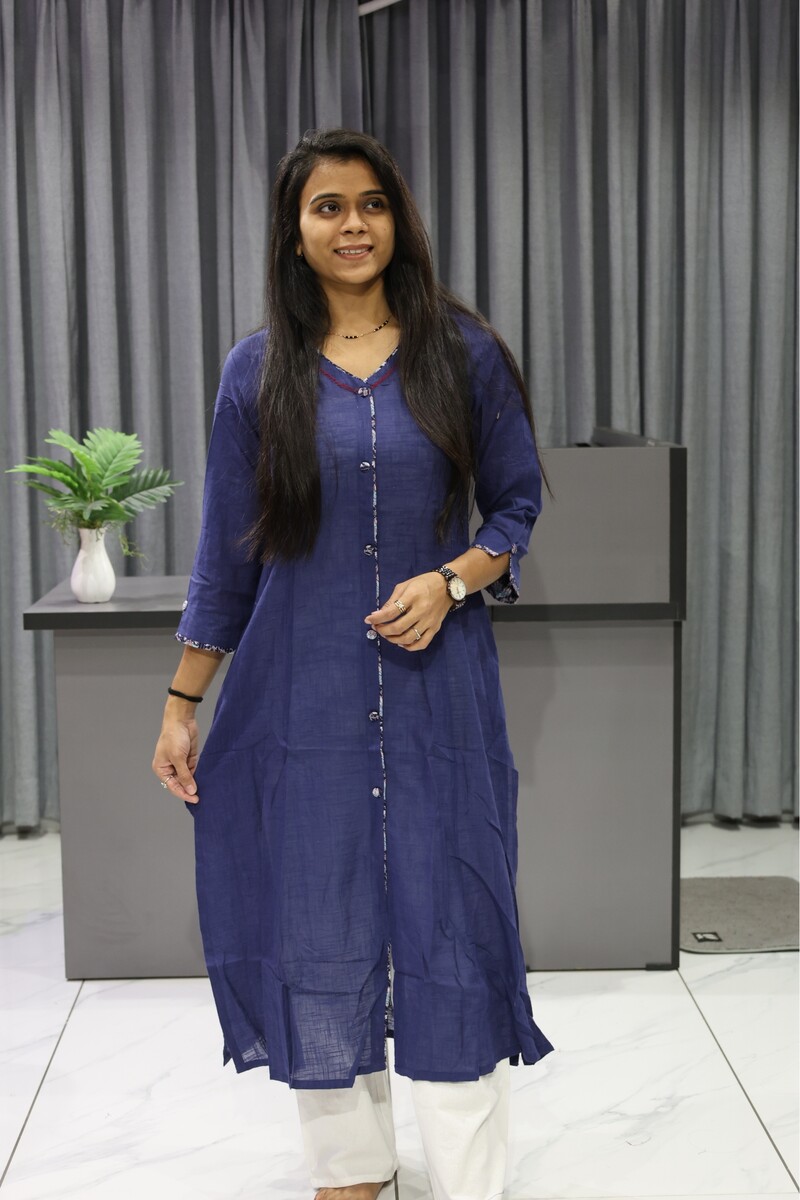 Plan Blue V Neck Kurti