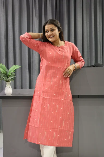 Dori Line Stright Kurti Peach