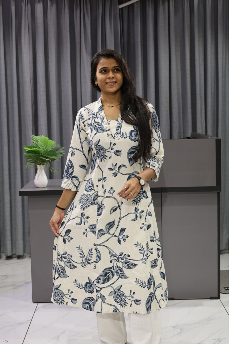V neck vela print Kurti