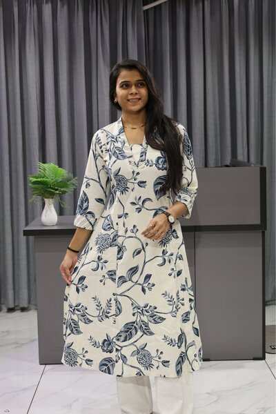 V neck vela print Kurti