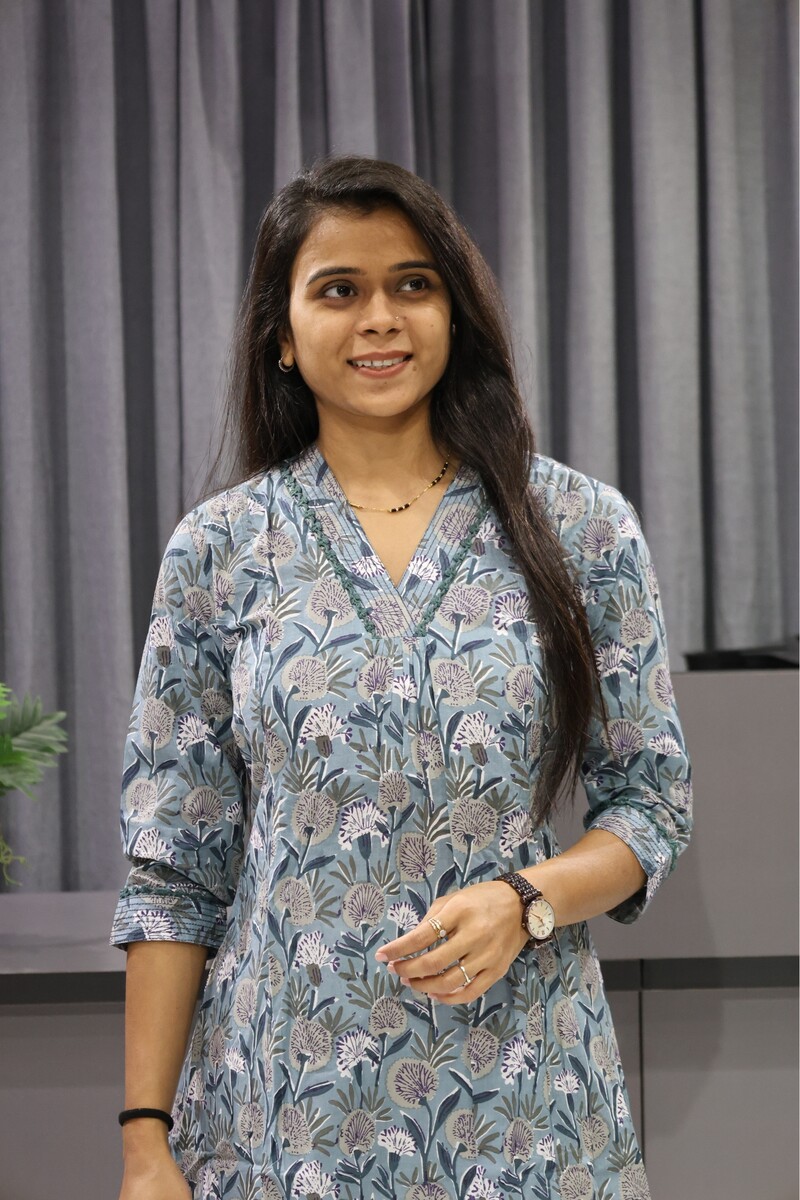 V Neck Block Print Kurti