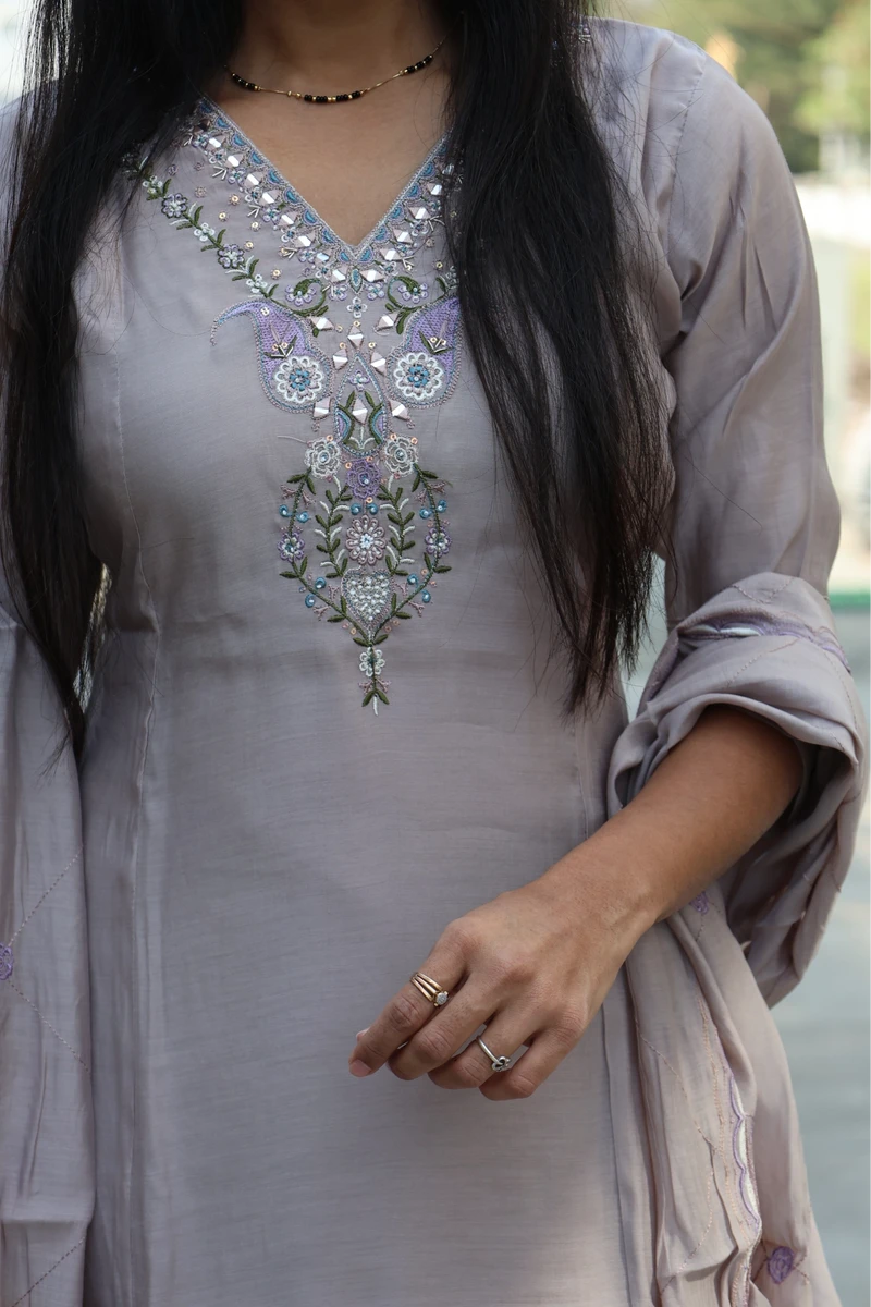 V Neck Mirror Work Short Plaza Pair