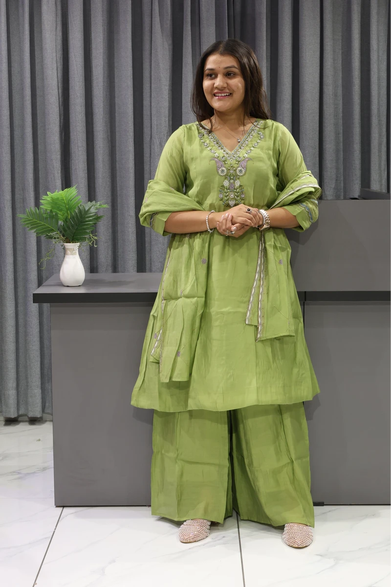 V Neck Mirror Work Short Plaza Pair