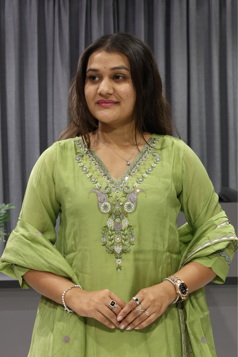 V Neck Mirror Work Short Plaza Pair