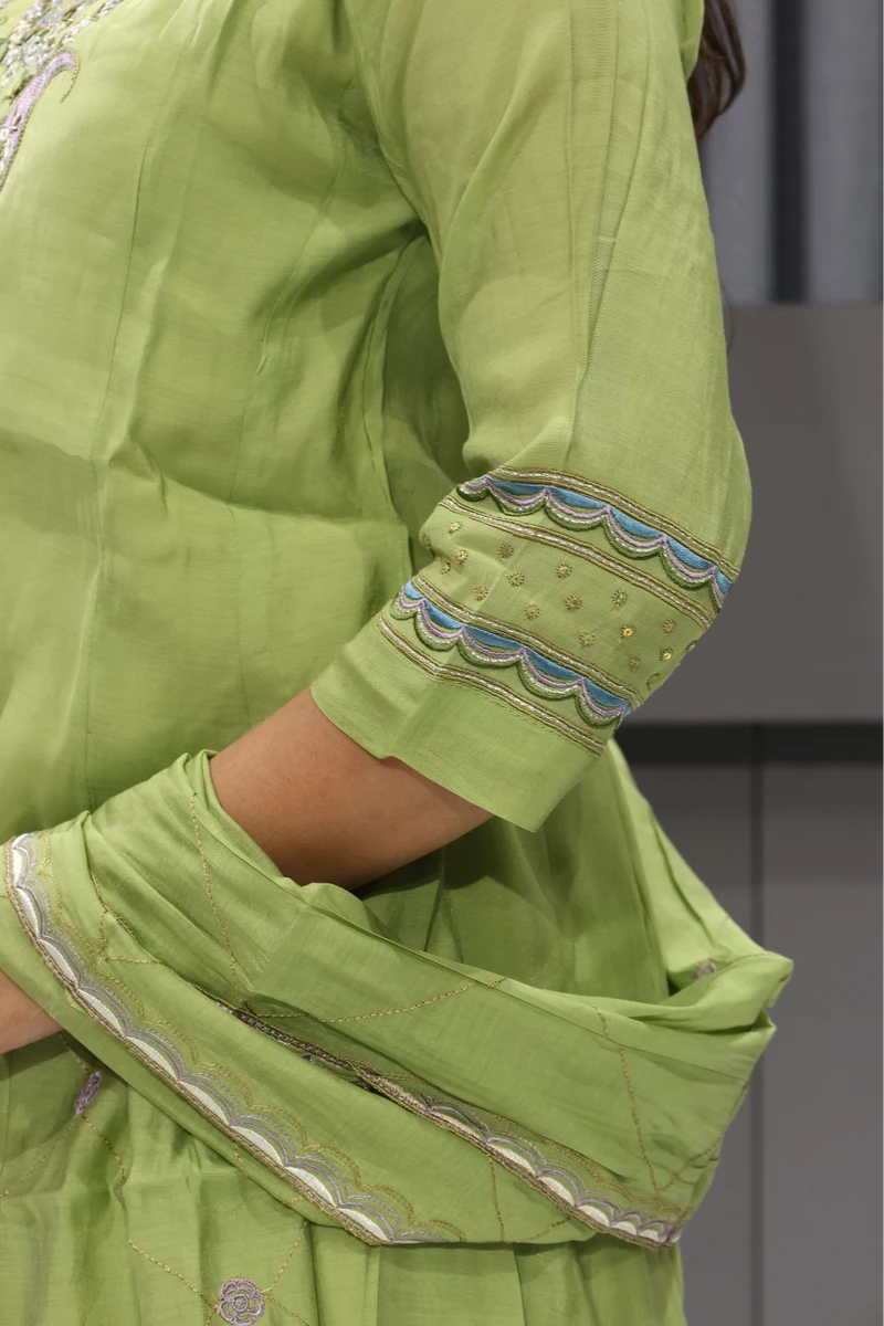 V Neck Mirror Work Short Plaza Pair