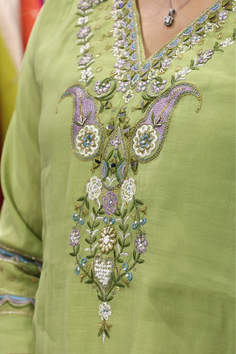 V Neck Mirror Work Short Plaza Pair