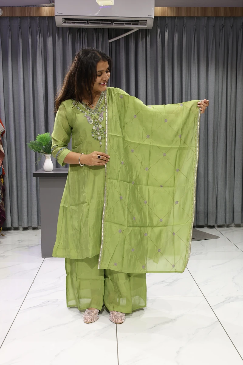 V Neck Mirror Work Short Plaza Pair